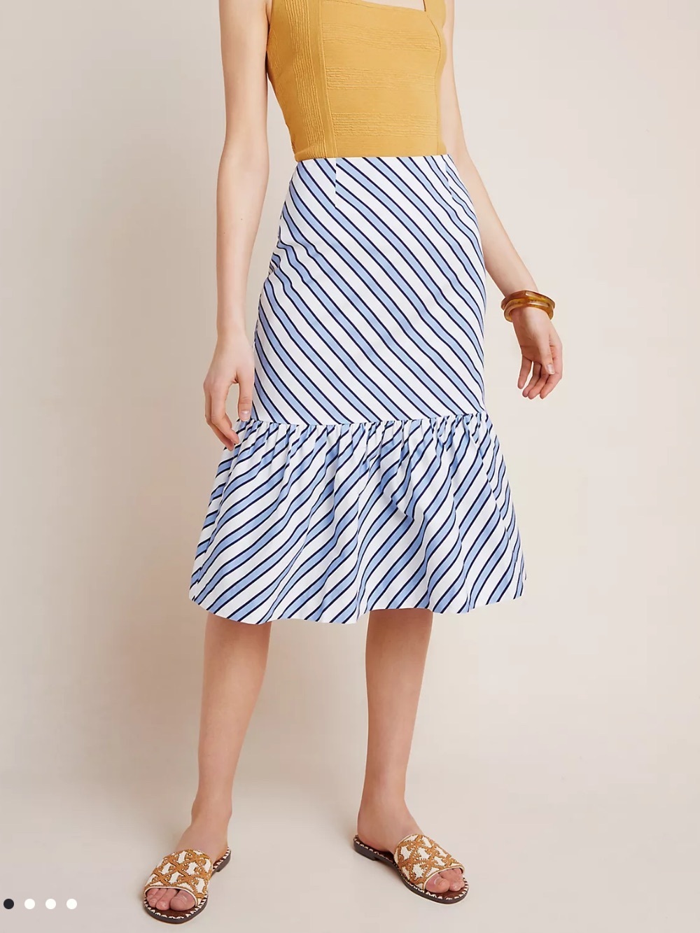 Anthropologie Maeve Ryanne Flounced Blue and White Diagonal Stripe